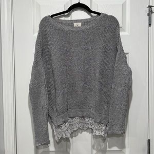 Gray Sweater w/ Lace Trim